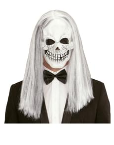 Totenkopf Maske mit grauhaariger Perücke