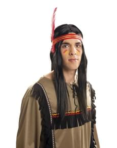 Perruque indien avec bandeau et plume homme