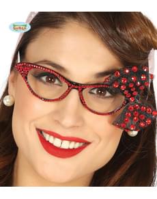 Lunettes avec diamants et nœud rouge femme