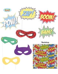 Set 9 Teile und Hintergrund für Superhelden-Fototermin